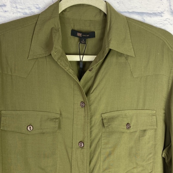 Frye Addie Western olive green button down top NWT - Picture 2 of 8